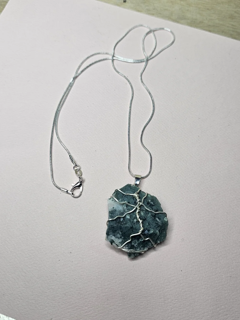 Handcrafted Green Moss Agate Pendant Necklace – Silver Wire Wrap